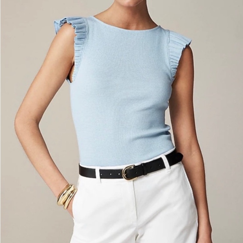 J. Crew Rib Ruffle Boatneck Tank Top